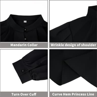 Button Down Shirts for Women: Business Casual Tops, Mock Neck & Long Sleeve Blouses - Solid Color Chiffon Shirt in Black L - Image 3