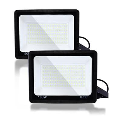 100W Flood Light Outdoor, 9500LM Floodlight Super Bright (800W Halogen Equivalent) Security Lights Outside, IP66 Waterproof, 6500K White Wall Mount Exterior LED Flood Light, CRI 90+, 2 Pack - Image 1