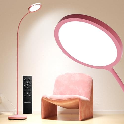 luckystyle Pink Floor Lamp,Super Bright Dimmable LED Lamps for Living Room, Custom Color Temperature Standing Lamp with Remote Push Button, Adjustable Gooseneck Reading Floor Lamp for Bedroom Office - Image 1