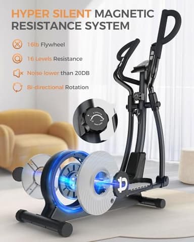 pooboo Elliptical Machine, Elliptical Exercise Machine with 16-Level Resistance& Hyper-Quiet Magnetic Driving System, Elliptical Machine for home with LCD Monitor&15.5IN Stride, 350LBS Weight Capacity - Image 6