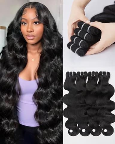Lucklady 16A Raw Bundles Human Hair Body Wave, 4 Bundles 18 20 22 24 Inch Body Wave Bundles Human Hair, Triple Lifespan Virgin Remy hair - Image 1