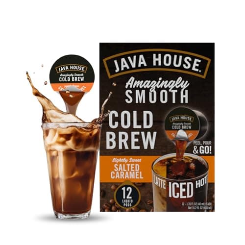 Java House Single-Serve Cold Brew Coffee Pods – Lightly Sweetened Salted Caramel – 100% Arabica – 12 Pods – Shelf Stable, Ready Hot or Iced, Travel-Friendly, TSA Approved - Image 1