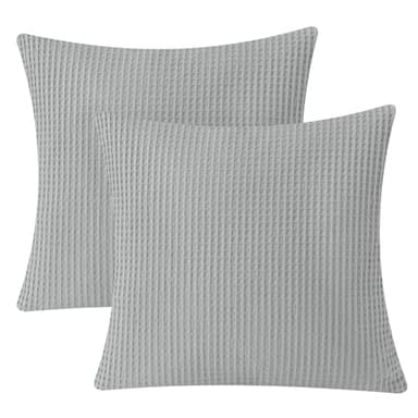 PHF 100% Cotton Waffle Weave Throw Pillow Cover, 20" x 20", No Insert, 2 Pack Elegant Home Decorative Square Throw Pillow Covers for Bed Couch Sofa, Light Grey - Image 8