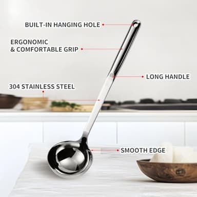 304 Stainless Steel Cooking Utensils Set, 8PCS Kitchen Utensils Set, Include Skimmer, Soup Ladle, Spaghetti Server, Wok Spatula, Slotted Spoon, Solid Spoon, Slotted Spatula Turner & Meat Fork - Image 6