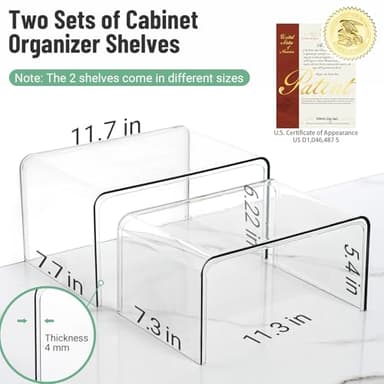 Clear Cabinet Organizer, Shelf Organizer Set of 2 for Kitchen Pantry Organizers and Storage, Display Cabinet Shelf Room Decor Countertop Desk Shelves, Patented Spice Organization for Cabinet - Image 2