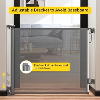 Babepai Retractable Baby Gates for Stairs, Dog Gates for Doorways, Mesh Baby Gate Extends to 54" Wide 34" Tall, Pet Gate Indoor Use for Hallways, Porch, Patio, Outdoor - Gray - Image 3
