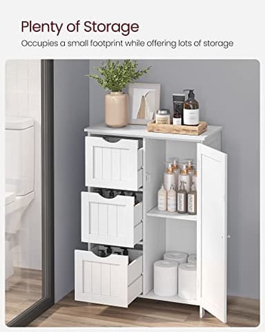 VASAGLE Bathroom Floor Storage Cabinet, Freestanding Bathroom Storage Unit with 3 Drawers, 1 Adjustable Shelf, 11.8 x 23.6 x 31.5 Inches, White UBBC49WT - Image 4