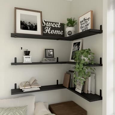 WOPITUES Wood Floating Shelves Set of 6, 24 inch Long Floating Shelves for Wall Decor, Farmhouse Shelf for Bedroom, Bathroom Storage Shelves, Book Shelves for Living Room - Black - Image 6