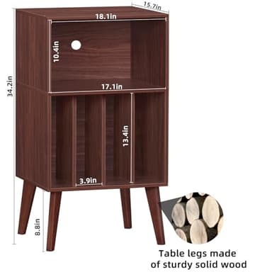 Lerliuo Record Player Stand, Walnut Turntable Stand Holds up to 160 Albums, Mid-Century Vinyl Storage Cabinet Table with Solid Wood Legs, Record Player Holder Dispaly Shelf for Bedroom Living Room - Image 3