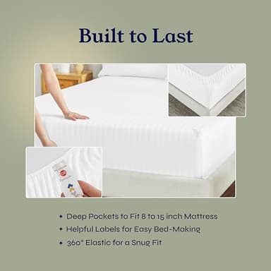 Luxury Split King Sheets Set For Adjustable Bed, 100% Cotton 500 Thread Count Sateen, Snug Fit, Set With Twin-XL Fitted Sheets, Hotel Quality Damask Stripe Bedsheets (Split King, Stripe - White) - Image 4