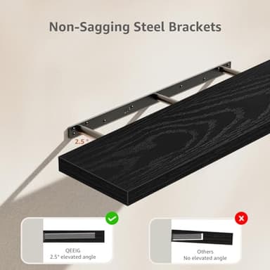 QEEIG Floating Shelves for Wall 35.4" Long - Wall Mounted Shelf Bathroom Kitchen Living Room Bedroom Farmhouse Home Decor Display Bookshelf Large 35.4 x 9.3 inch Set of 2, Black (008-90B) - Image 4