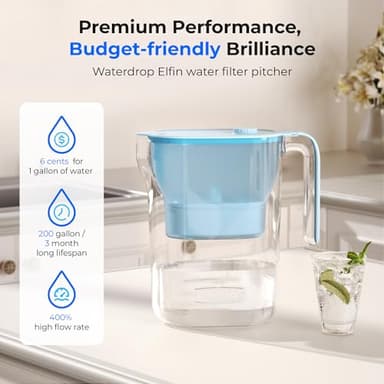 Waterdrop Water Filter Pitcher, 200-Gallon Long-Life, Countertop NSF Certified Water Purifier, Replaces 6,400 Plastic Water Bottles a Year, Reduces Chlorine, PFOA/PFOS, 7-Cup, Blue - Image 3