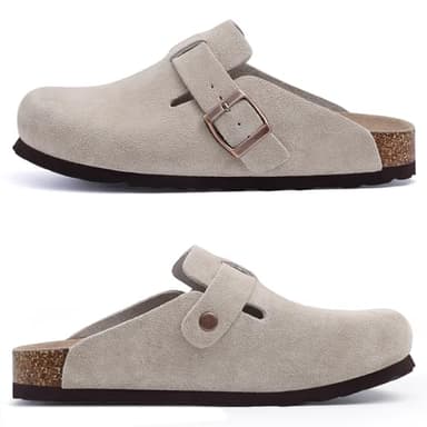 Asgard Women's Suede Clogs Leather Mules Arch Support Potato Shoes with Comfort Cork Footbed Grey 39 (Size 7.5-8) - Image 6