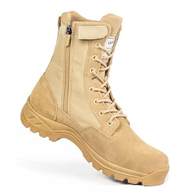 IODSON Men's Military Tactical Work Boots with Side Zipper, Puncture Resistant, Desert Combat, Army Jungle, 8 Inch Lightweight Hiking Boots Beige US 7 - Image 1