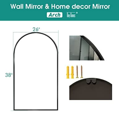 TinyTimes 26"x38" Arched Wall Mirror, Vanity Mirror, with Metal Frame, for Bathroom, Bedroom, Entryway, Modern & Contemporary Wall Mirror - Black - Image 2