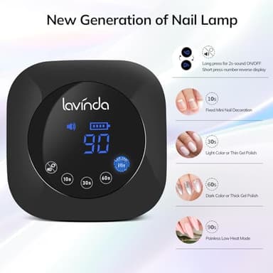 UV Light for Nails, Lavinda UV Nail Lamp 54W Rechargeable Nail Dryer Gel Polish Light with Large Touch Display, Professional Fast Curing Lamp with 4 Timer Setting Auto Sensor for Salon & Home - Image 2