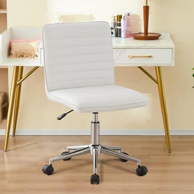 Furnimart Faux Leather Mid-Back Armless Office Desk Adjustable Task Chair Home Office Chair Small Swivel Chair Dorm Chair with Smooth Casters (PU White) - Image 3
