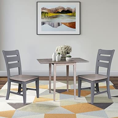 IC International Concepts, Solid Wood Small Drop Leaf Dining Table, Solid Real Wood, Sturdy Parawood,36 X 22 X 29, Minimum Assembly, Washed Gray Taupe - Image 2