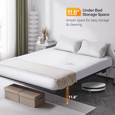 VINGLI Floating Bed Frame Queen with USB Charging Station/LED Lights, 14'' Platform Bed Frame Heavy Duty Metal Bed Queen Size for Kids Teens & Adults, No Box Spring Needed,Black - Image 5