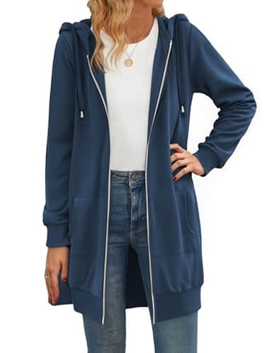 Zeagoo Women's Long Zip Up Hoodie Plus Size Hoodies Spring Fall Sweatshirts Thick Sherpa Lined Fleece Jackets Royal Blue X-Large - Image 2