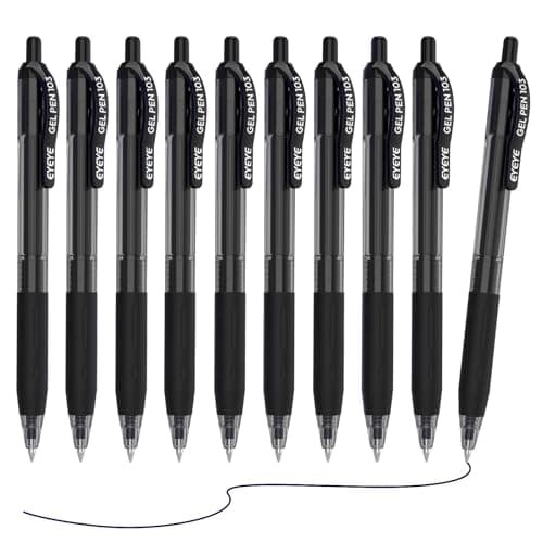 EYEYE G-103 Retractable Gel Pens Black 0.7mm, 10 Pack Medium Point Gel Ink Pens Quick Drying, 0.7 mm Fine Piont Ballpoint Pen Smooth Writing for Office School Supplies - Image 1