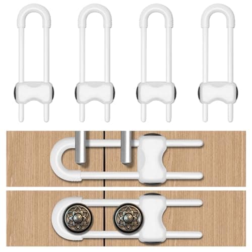 LLOOC Cabinet Locks for Babies,Child Proof Cabinet Locks,4 Pack U-Shaped Baby Proofing Cabinets,Child Locks for Cabinets and Drawers,Child Safety Cabinet Locks with Adjustable(White) - Image 1