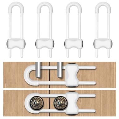 LLOOC Cabinet Locks for Babies,Child Proof Cabinet Locks,4 Pack U-Shaped Baby Proofing Cabinets,Child Locks for Cabinets and Drawers,Child Safety Cabinet Locks with Adjustable(White) - Image 1