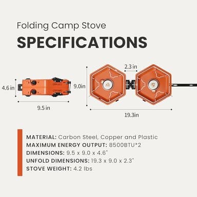 Cofiyard Propane 2 Burner Camping Stove with Carrying Bag, Portable Folding Gas Stove for Camping, Backpacking Camp Stove for Outdoor Cooking, With 17,000 BTU Adjustable Burners for BBQ, Tailgating - Image 4