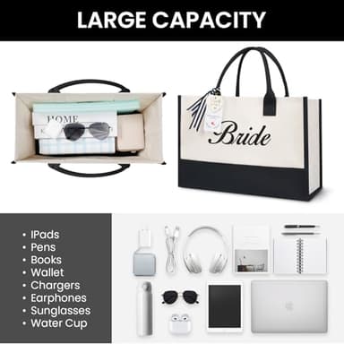 BAGAIL Initial Tote Bag, Personalized Birthday Gifts for Women, Teacher, Friends, Mom, Wedding, Monogrammed Beach Bag(1pcs-Ivory, Bride) - Image 7