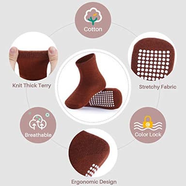 JAKIDAR 12 Pack Baby Toddler Socks Non Slip Grip Cotton Crew Socks for Boys Girls Infants Kids, Angola Red, 12-24 Months - Image 2