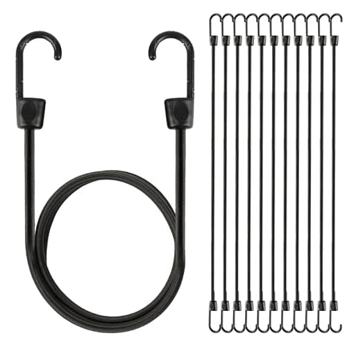 Bungee Cords with Hooks, 18 Inch 12 Pack Heavy Duty Outdoor Elastic Bungee Straps, Bungee Cords with Hooks for Securing Tarps, Luggage, Tents, Bikes - Image 1