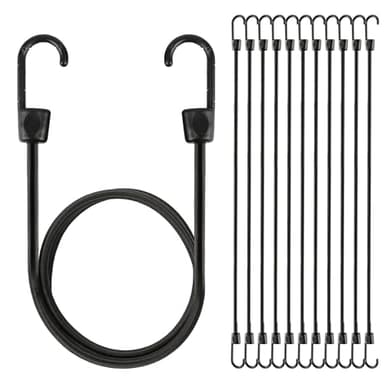 Bungee Cords with Hooks, 18 Inch 12 Pack Heavy Duty Outdoor Elastic Bungee Straps, Bungee Cords with Hooks for Securing Tarps, Luggage, Tents, Bikes - Image 1