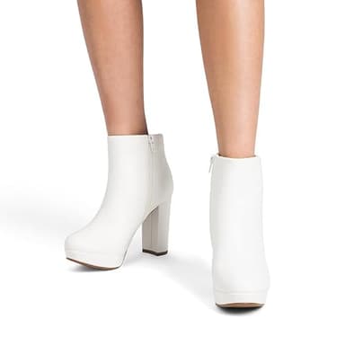 DREAM PAIRS Women's High Heel Ankle Boots Chunky Platform Booties,Size 10,White/Pu,STOMP - Image 7