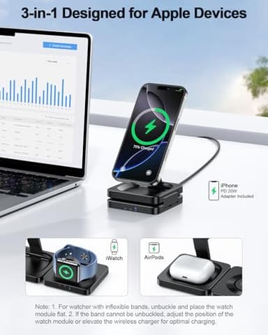 2025 Magnetic Wireless Charging Station - ADADPU 3 in 1 Foldable Mag-Safe Charger Stand for Multiple Apple Devices, Travel Charging Pad for iPhone 17 16 15 14 13 12 Pro Max Plus Apple Watch AirPods - Image 5