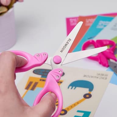 SLEMOON Scissors for Kids Ages 4-8 | Blunt Tip Safety Toddler Scissors, Stainless Steel Blades, ABS Plastic | School Craft Supplies, Art Projects, Pink (Princess Design with Rhinestones) - Image 2