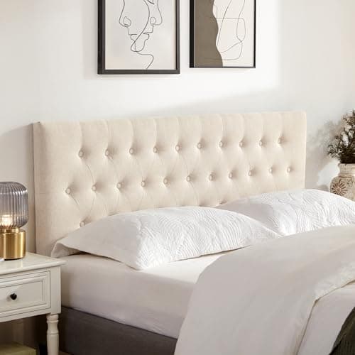 Huatean Home Tufted Upholstered Headboard Queen Size, Solid Wood Head Board with Durable Metal Legs, Adjustable Height Bed headboard from 37” to 51” Fabric Headboard in Modern Button Design, Beige - Image 1