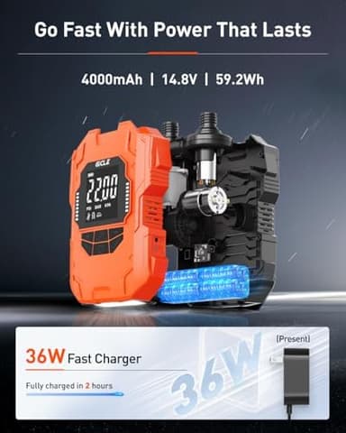 22PSI Rechargeable Paddle Board Pump Electric Portable, 2000ma*8 Battery Powered SUP Pump for Inflatables Paddleboard Kayak Tent Boat for Inflation and Deflation with DC12V car (Orange_US - Image 5