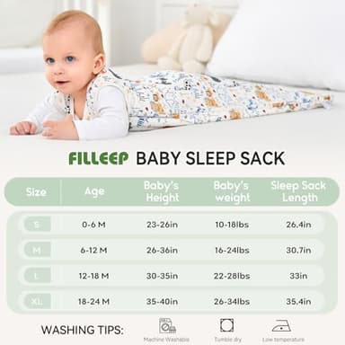 FILLEEP Baby Sleep Sack 6-12 Months Rayon Made From Bamboo 1.0 Tog Soft Wearable Blanket Baby Sleeping Bag for Infant Newborn 2-Way Zipper Toddler Sleep Sacks - Image 5