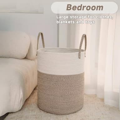 JMvicyroam Large Woven Laundry Basket Hamper,80L Cotton Rope Storage Bin for Blankets,Toys and Clothes,Decorative Tall Nursery Hamper for Living Room,Baby Nursery,Bathroom and Bedroom,Brown - Image 4