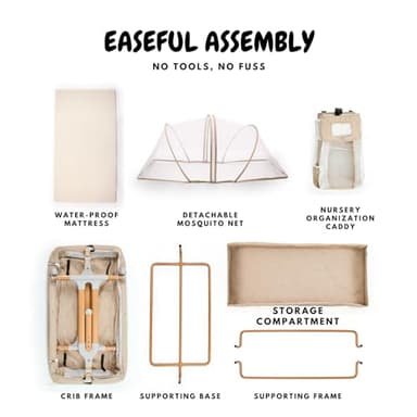 Bassinet Bedside Sleeper for Baby 6 Months, Convertible Cosleeping Baby Bed Attach to Bed with Wheels, Mattress, Storage Diaper Caddy, 6 Adjustable Height, Breathable Mesh Drop Down Side, Gold - Image 8