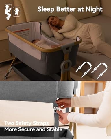 Larex Baby Bassinet Bedside Sleeper for Baby, Baby Crib Bed for Newborn Infant, Bedside Bassinet with Wheels, 5 Adjustable Height, Mosquito Net, Breathable Mattress and Mesh, Storage Basket and Bag - Image 7
