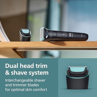 Philips Norelco Body Groomer 5000 Series, Intimate Hair Trimmer & Shaver for Men with Dual 100% Showerproof Full Body Shave & Trim Heads and Two Bi-Directional Body Hair Combs, BG5495/50 - Image 5