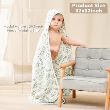 FIEMOL Baby Bath Towels, 100% Muslin Cotton Hooded Baby Towels for Newborn, Infant and Toddler, 2 Pack Soft and Absorbent Unisex Bath Essentials with Large 32x32Inch Size - Image 6