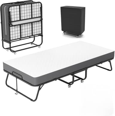 75" x 38" Folding Bed with Mattress for Adults, Portable Rollaway Single Beds with Memory Foam Mattress & Super Strong Frame, Convenient Foldable Roll Away Bed for Storage - Image 3