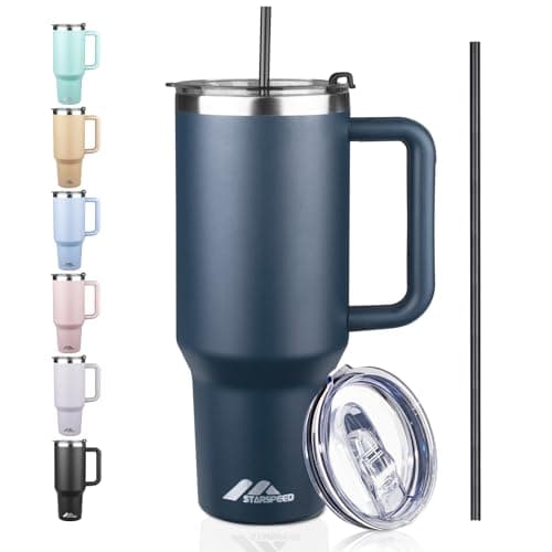 StarSpeed 40 oz Tumbler with Handle and Straw Lid | Stainless Steel Water Bottle Travel Mug Reusable Insulated Cup With Lid And Straw, Keep Cold Heat and Ice for Hours(40oz,Indigo)… - Image 1