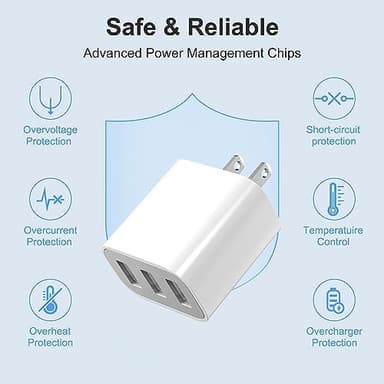 XIANGHONGYIAN 3-Port USB Wall Charger, 3 Pack Compatible with iPhone 14/13/12/11 Pro Max, Mini, SE, XR, XS MAX, XS, X, 8 Plus, iPad Pro, Air, Mini, Samsung Galaxy S5 S6 S7 Edge, LG, Android and More - Image 4