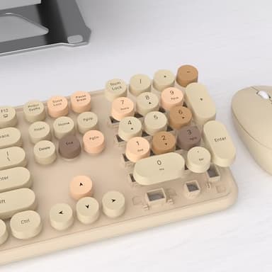 UBOTIE Colorful Computer Wireless Keyboards Mouse Combos, Typewriter Flexible Keys Office Full-Sized Keyboard, 2.4GHz Dropout-Free Connection and Optical Mouse (Milk Tea -Colorful) - Image 3