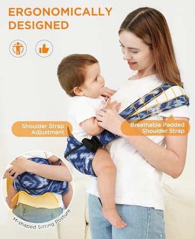 GAGAKU Toddler Carrier Adjustable Padded Sling Portable Ergonomic Baby Holder Carrier with Non-Slip Seat for 6-36 Months Infants & Toddlers (14-35 lbs)-Blue Pattern - Image 3