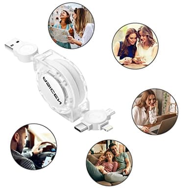 3 in 1 Retractable Multi Charging Cable, 2Pack Multi Fast Charging Cord Retractable Charger Data Sync Cable with iPhone/Type-C/Micro USB Ports for Cell Phones, iPhone Series, Galaxy Series,PS,Tablets - Image 7