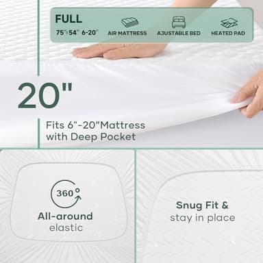 OhGeni 100% Waterproof Mattress Protector, Full Size Mattress Pad, Fits 6"-20" Mattresses with Deep Pocket, Cooling, Breathable Fitted Sheets, Soft Bed Cover, Noiseless, Machine Washable - Image 5